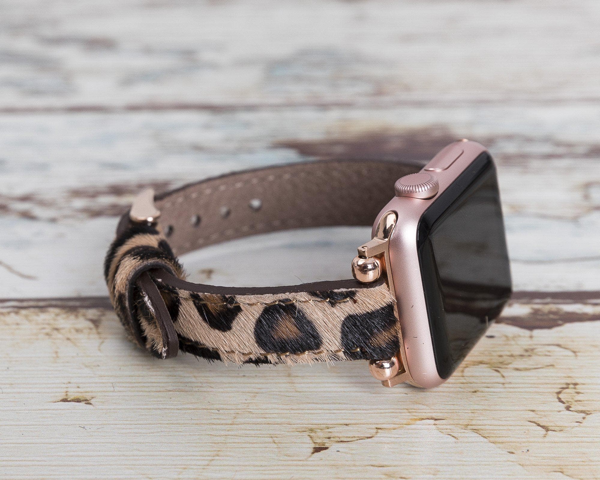 Seamy Ferro Style Leather Apple Watch Band - TORONATA - color_ Leopard