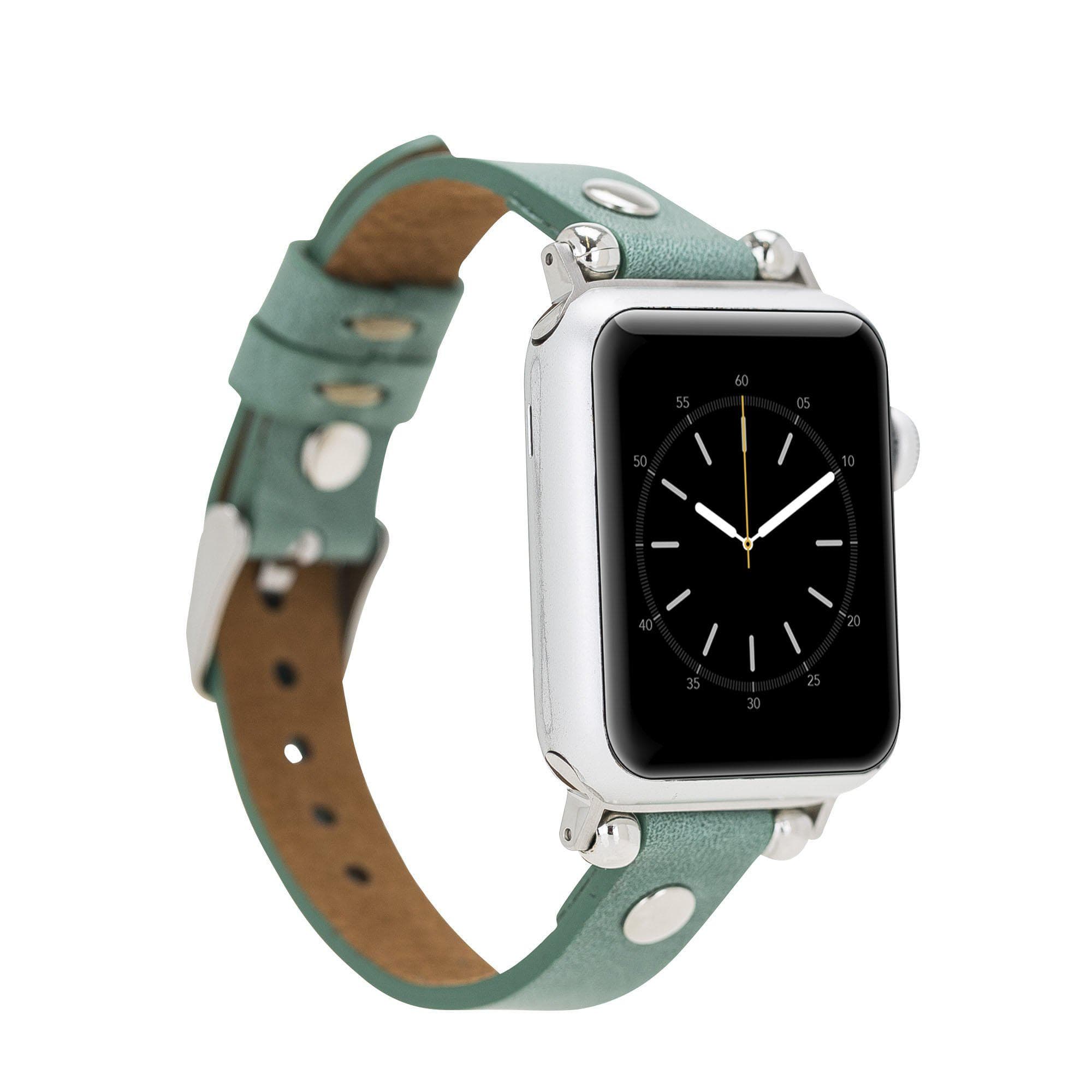 Ferro Apple Watch Leather Band with Silver Trok - TORONATA - color_ Aqua