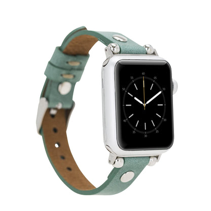 Ferro Apple Watch Leather Band with Silver Trok - TORONATA - color_ Aqua