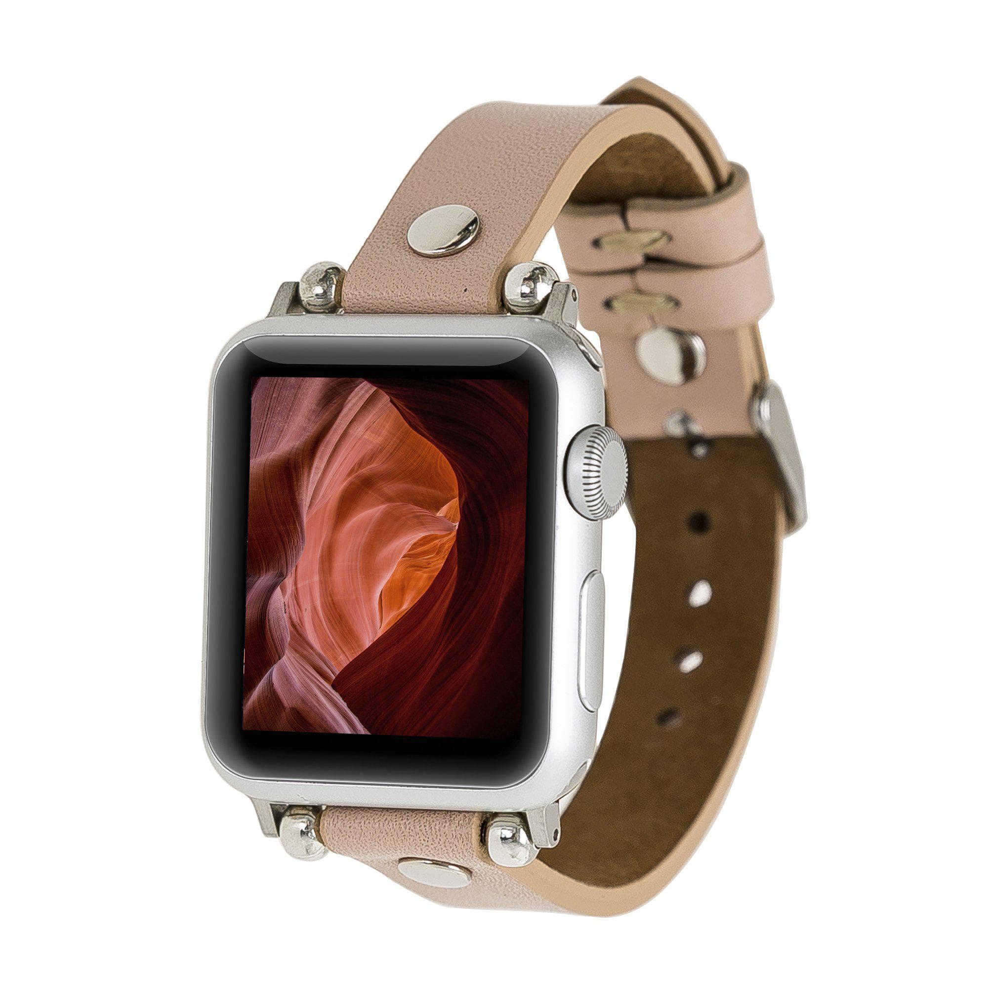 Ferro Apple Watch Leather Band with Silver Trok - TORONATA - color_ Bisque