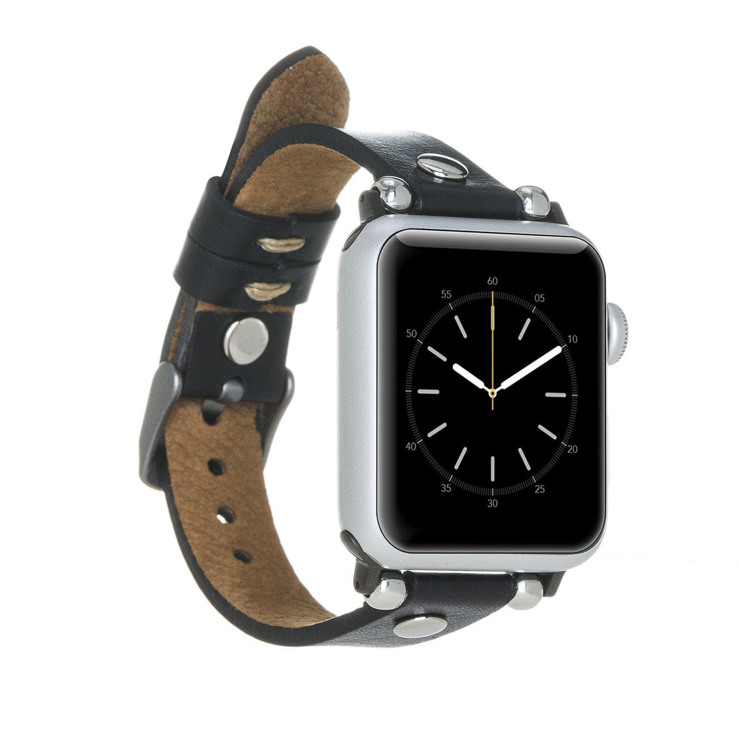 Ferro Apple Watch Leather Band with Silver Trok - TORONATA - color_ Black