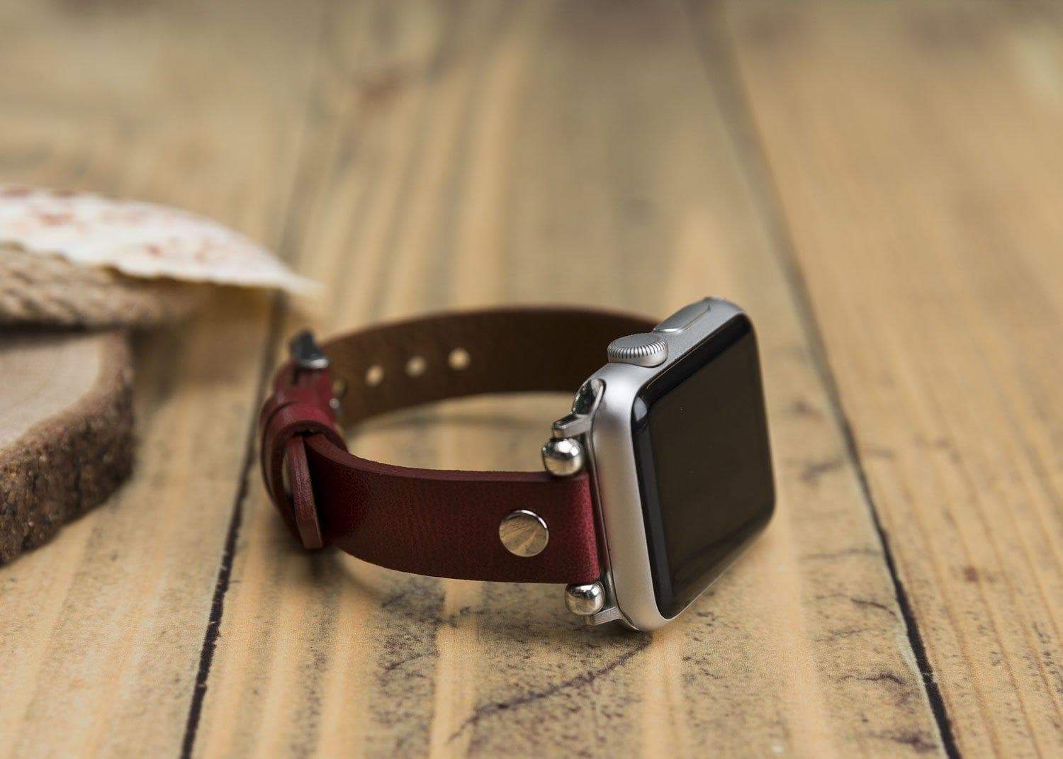 Ferro Apple Watch Leather Band with Silver Trok - TORONATA - color_ Red