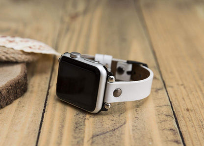 Ferro Apple Watch Leather Band with Silver Trok - TORONATA - color_ White