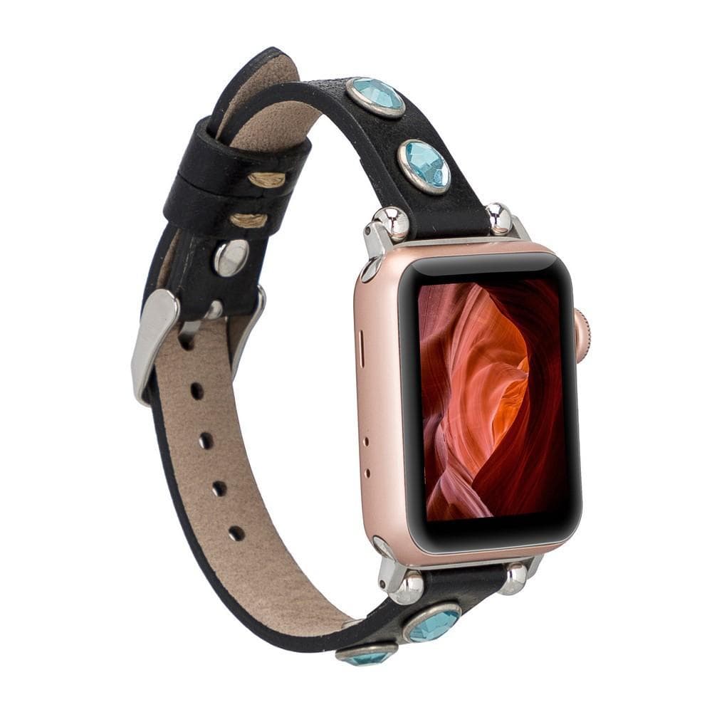 Solitare Diamond Style Ferro Leather Apple Watch Band - TORONATA - color_ Black