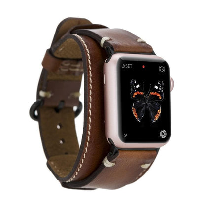 Pulsar Cuff Style Leather Apple Watch Band - TORONATA - color_ Tan