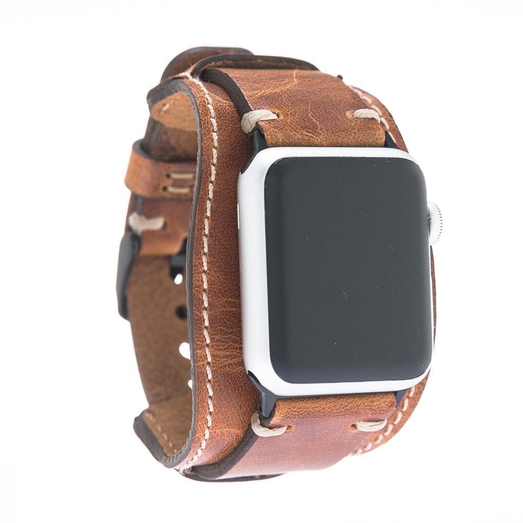 Pulsar Cuff Style Leather Apple Watch Band - TORONATA - color_ Sandy Tan