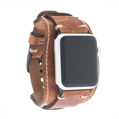 Pulsar Cuff Style Leather Apple Watch Band - TORONATA - color_ Sandy Tan