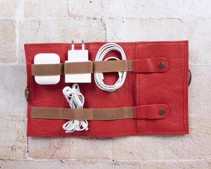 Leather Cable Organizer - TORONATA - color_ Crimson