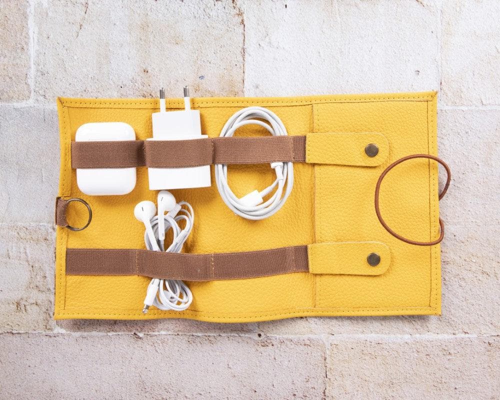 Leather Cable Organizer - TORONATA - color_ Yellow