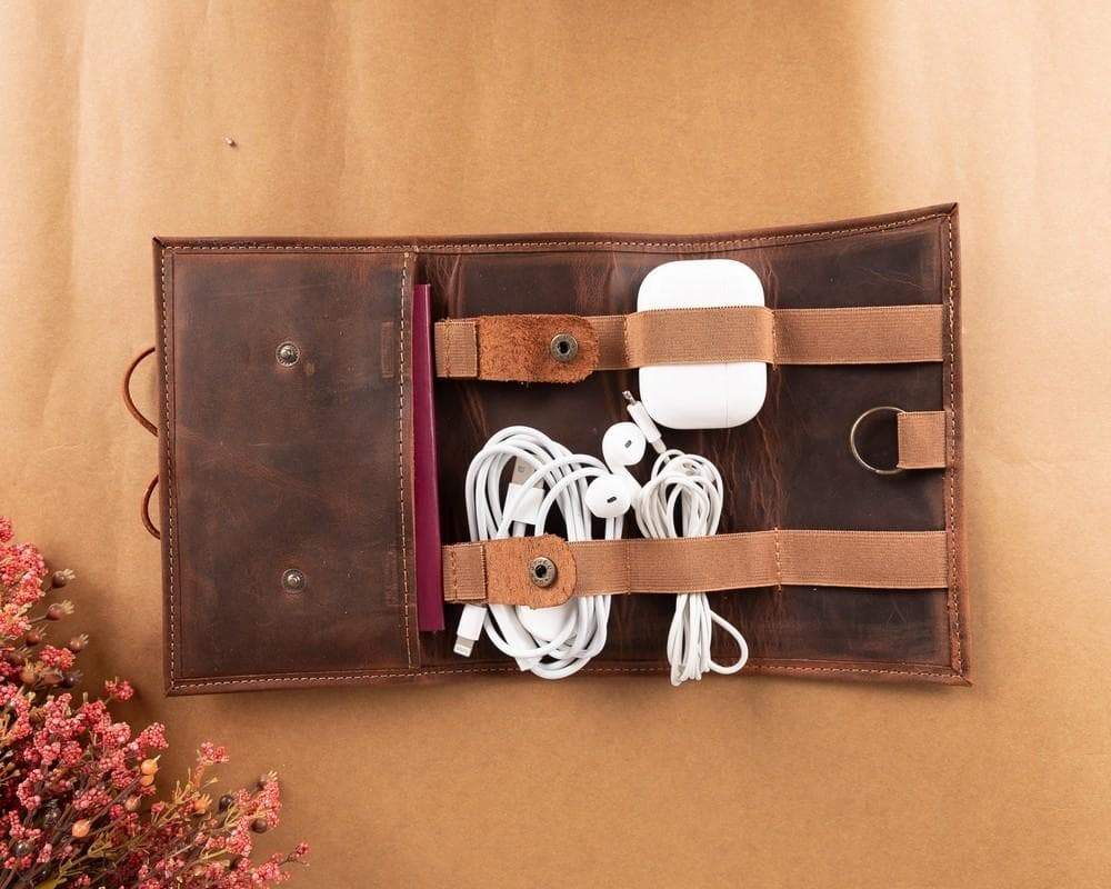 Leather Cable Organizer - TORONATA - color_ Saddle Brown