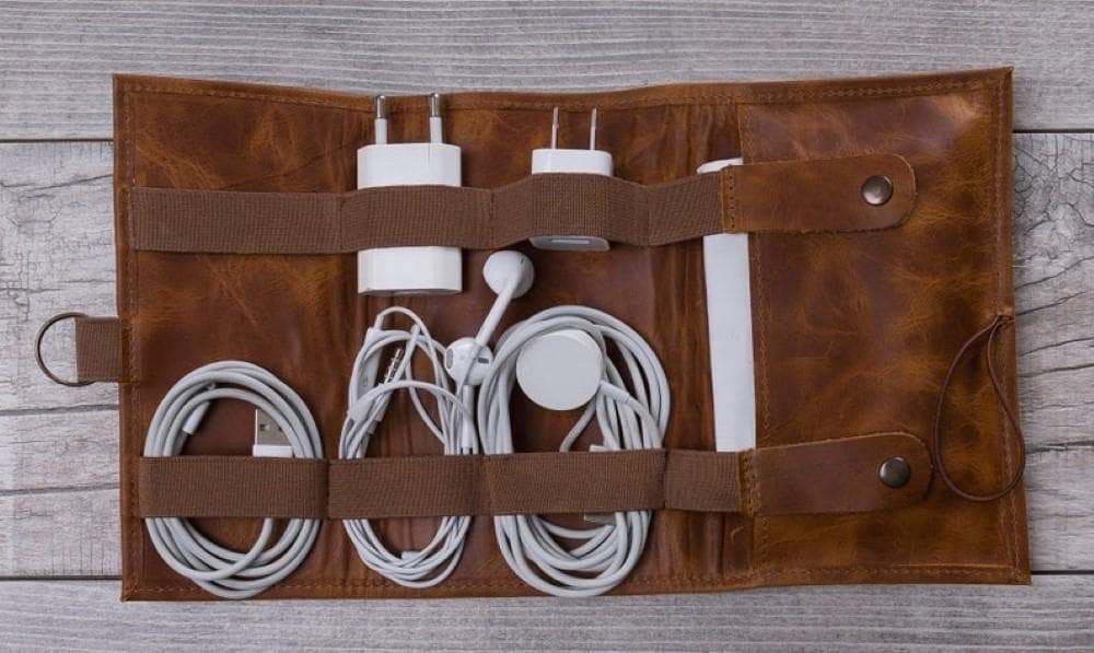 Leather Cable Organizer - TORONATA - color_ Moccasin