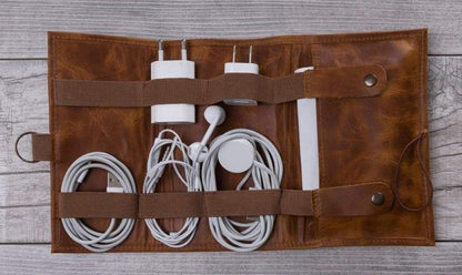 Leather Cable Organizer - TORONATA - color_ Moccasin