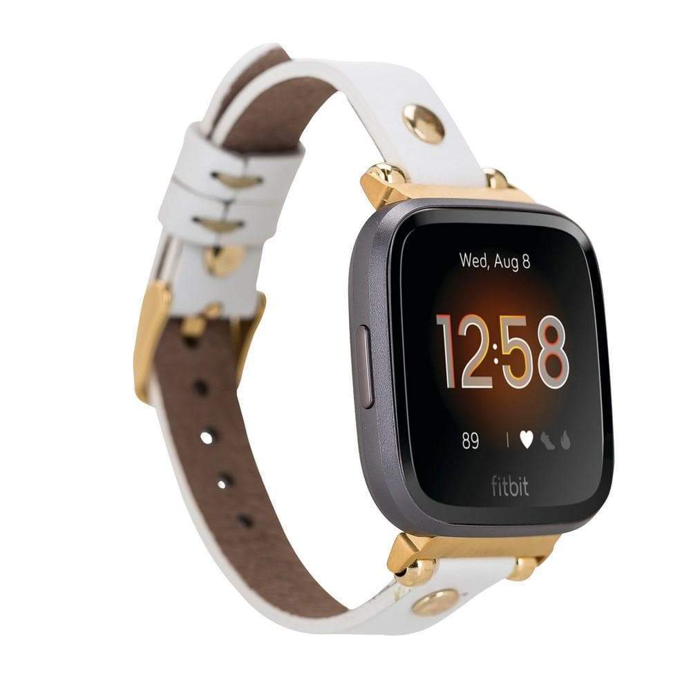 Ferro Leather Fitbit Watch Band with Gold Trok - TORONATA - color_ White