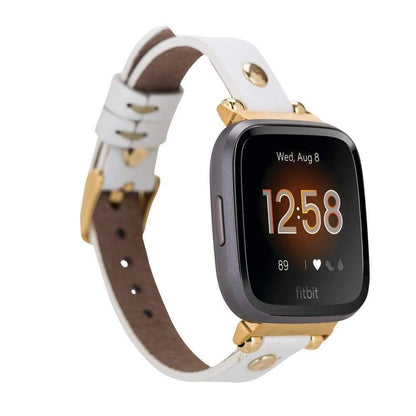 Ferro Leather Fitbit Watch Band with Gold Trok - TORONATA - color_ White