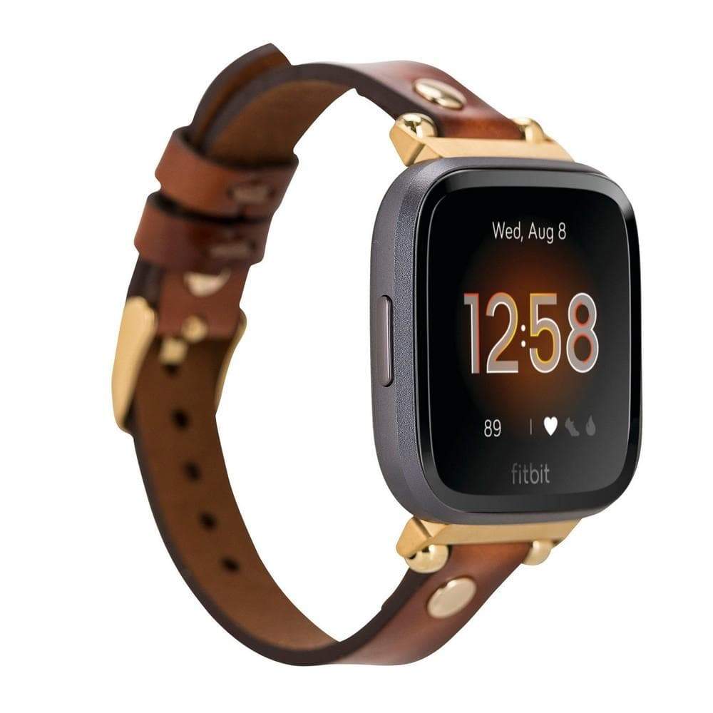 Ferro Leather Fitbit Watch Band with Gold Trok - TORONATA - color_ Tan