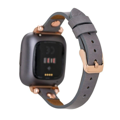 Ferro Leather Fitbit Watch Band with Gold Trok - TORONATA - color_ Gray