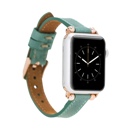 Ferro Leather Fitbit Watch Band with Rose Gold Trok - TORONATA - color_ Aqua