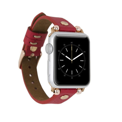 Ferro Leather Fitbit Watch Band with Rose Gold Trok - TORONATA - color_ Crimson
