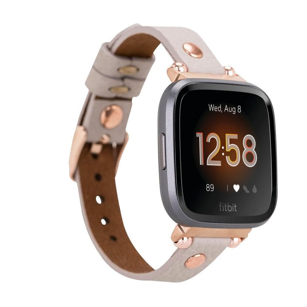 Ferro Leather Fitbit Watch Band with Rose Gold Trok - TORONATA - color_ Sandy Brown