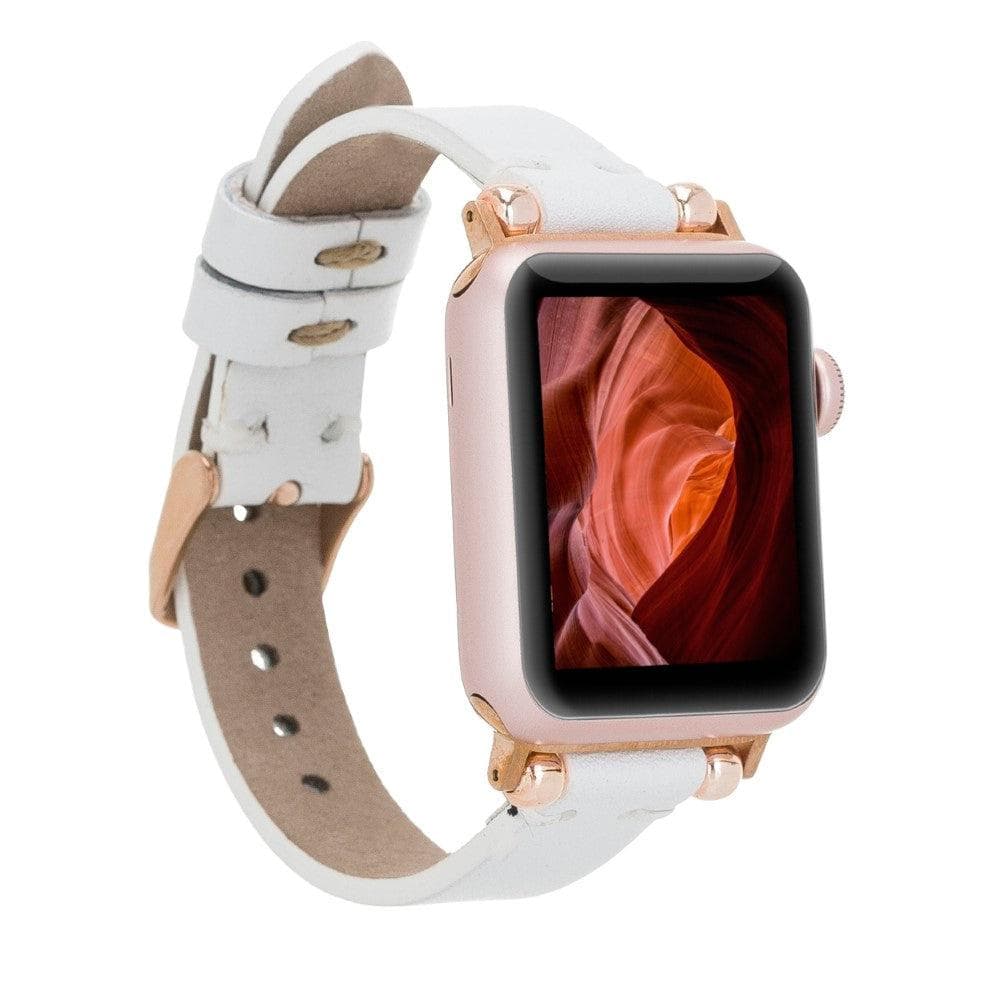 Ferro Leather Fitbit Watch Band with Rose Gold Trok - TORONATA - color_ White