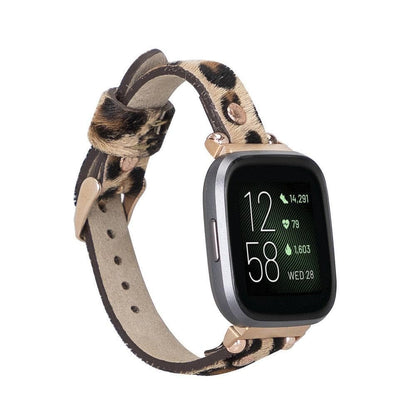 Ferro Leather Fitbit Watch Band with Rose Gold Trok - TORONATA - color_ Leopard