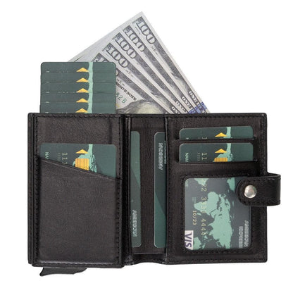 Palermo Zip Mechanical Leather Card Holder - TORONATA - color_ Black