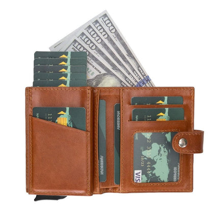 Palermo Zip Mechanical Leather Card Holder - TORONATA - color_ Tan