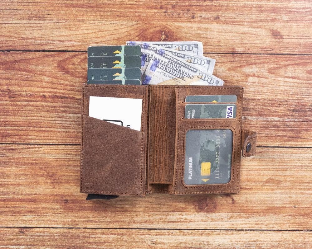 Palermo Zip Mechanical Leather Card Holder - TORONATA - color_ Saddle Brown