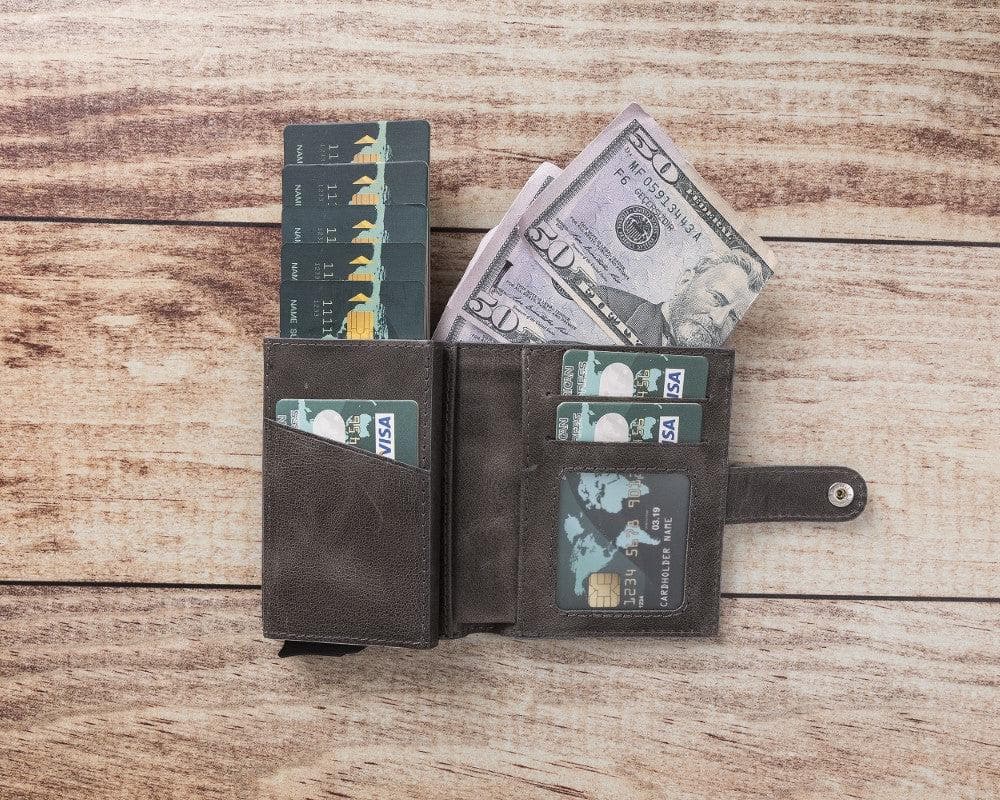 Palermo Zip Mechanical Leather Card Holder - TORONATA - color_ Gray