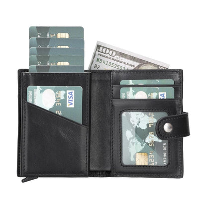 Palertag Zip Mechanical Leather Card Holder with AirTag Slot - TORONATA - color_ Black