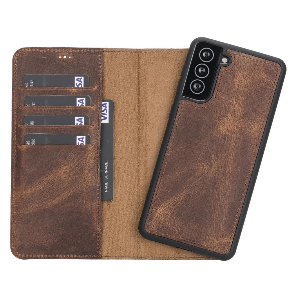 Magic Samsung Galaxy S21 FE (Fan Edition) Leather Detachable Wallet Case - TORONATA - color_ Saddle Brown