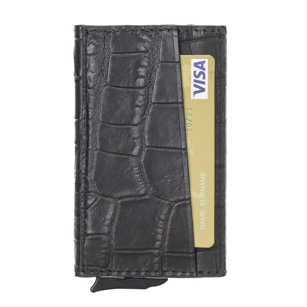 Torres Leather Mechanical Card Holder - TORONATA - color_ Crocodile Black