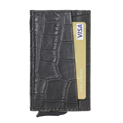 Torres Leather Mechanical Card Holder - TORONATA - color_ Crocodile Black