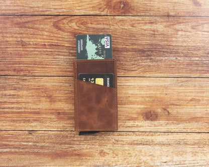 Torres Leather Mechanical Card Holder - TORONATA - color_ Brown