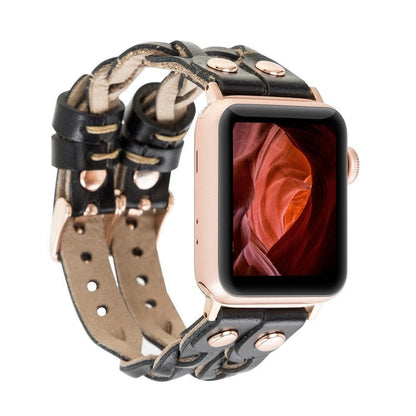 York Ferro Style Leather Apple Watch Double Band - TORONATA - color_ Black