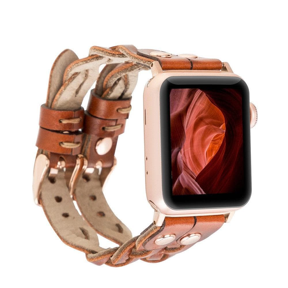 York Ferro Style Leather Apple Watch Double Band - TORONATA - color_ Tan
