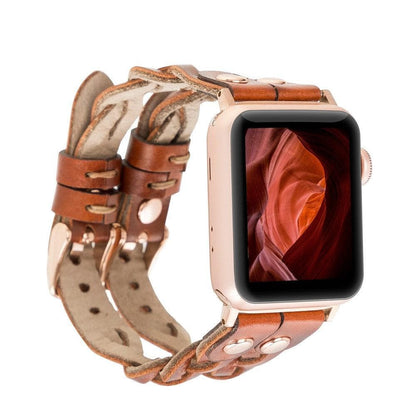 York Ferro Style Leather Apple Watch Double Band - TORONATA - color_ Tan