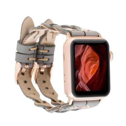 York Ferro Style Leather Apple Watch Double Band - TORONATA - color_ Gray