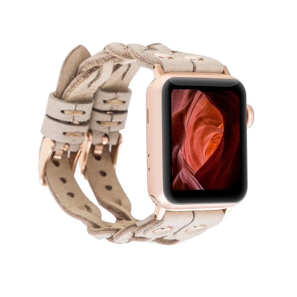 York Ferro Style Leather Apple Watch Double Band - TORONATA - color_ Sandy Brown