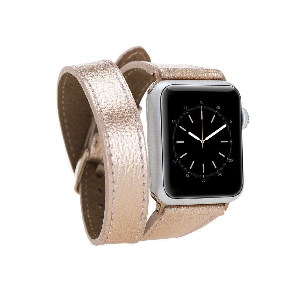 Quantum Slim Double Tour Leather Apple Watch Band - TORONATA - color_ Gold
