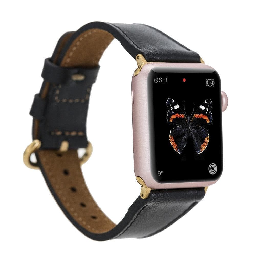 Roma Style Leather Apple Watch Band - TORONATA - color_ Black