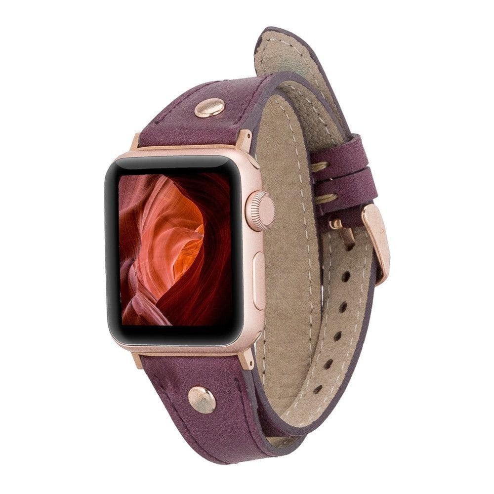 Slim Double Tour Leather Apple Watch Band - TORONATA - color_ Purple