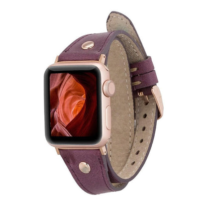 Slim Double Tour Leather Apple Watch Band - TORONATA - color_ Purple