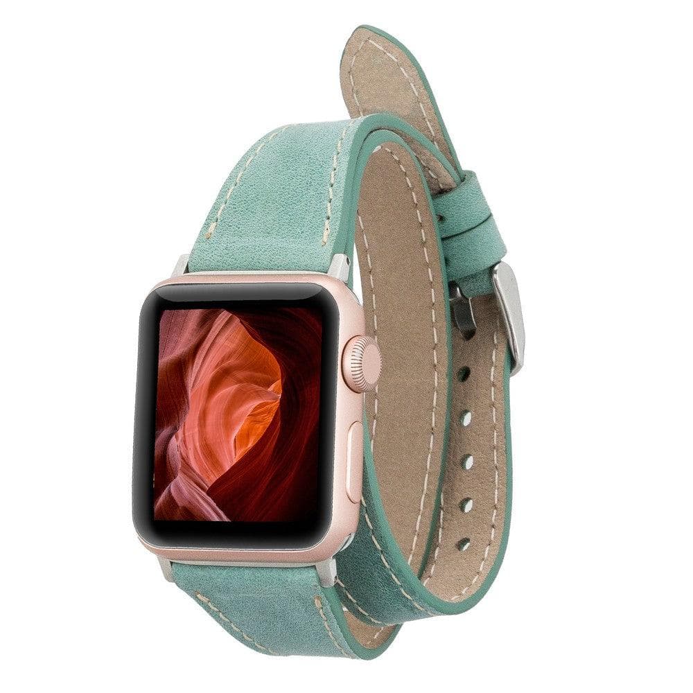 Slim Double Tour Leather Apple Watch Band - TORONATA - color_ Aqua