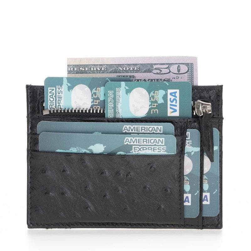 Zip Leather Card Holder - TORONATA - color_ Deep Black