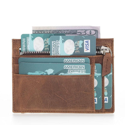 Zip Leather Card Holder - TORONATA - color_ Coffee