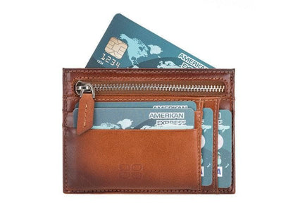 Zip Leather Card Holder - TORONATA - color_ Tan