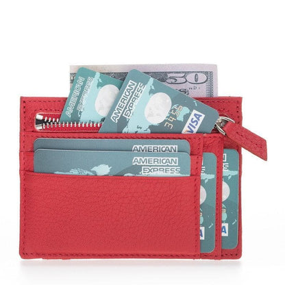 Zip Leather Card Holder - TORONATA - color_ Crimson