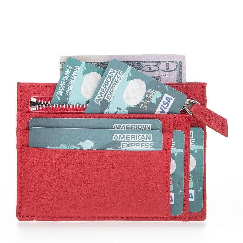 Zip Leather Card Holder - TORONATA - color_ Crimson
