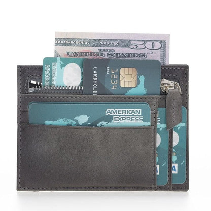 Zip Leather Card Holder - TORONATA - color_ Sandy Gray
